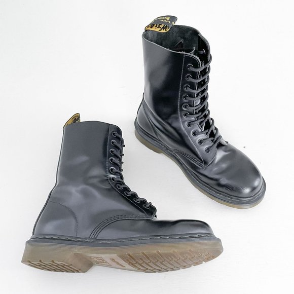 Dr. Martens Black 1490 Smooth Leather Mid-Calf Lace Up Combat Boot Womens Size 9 - Picture 1 of 12